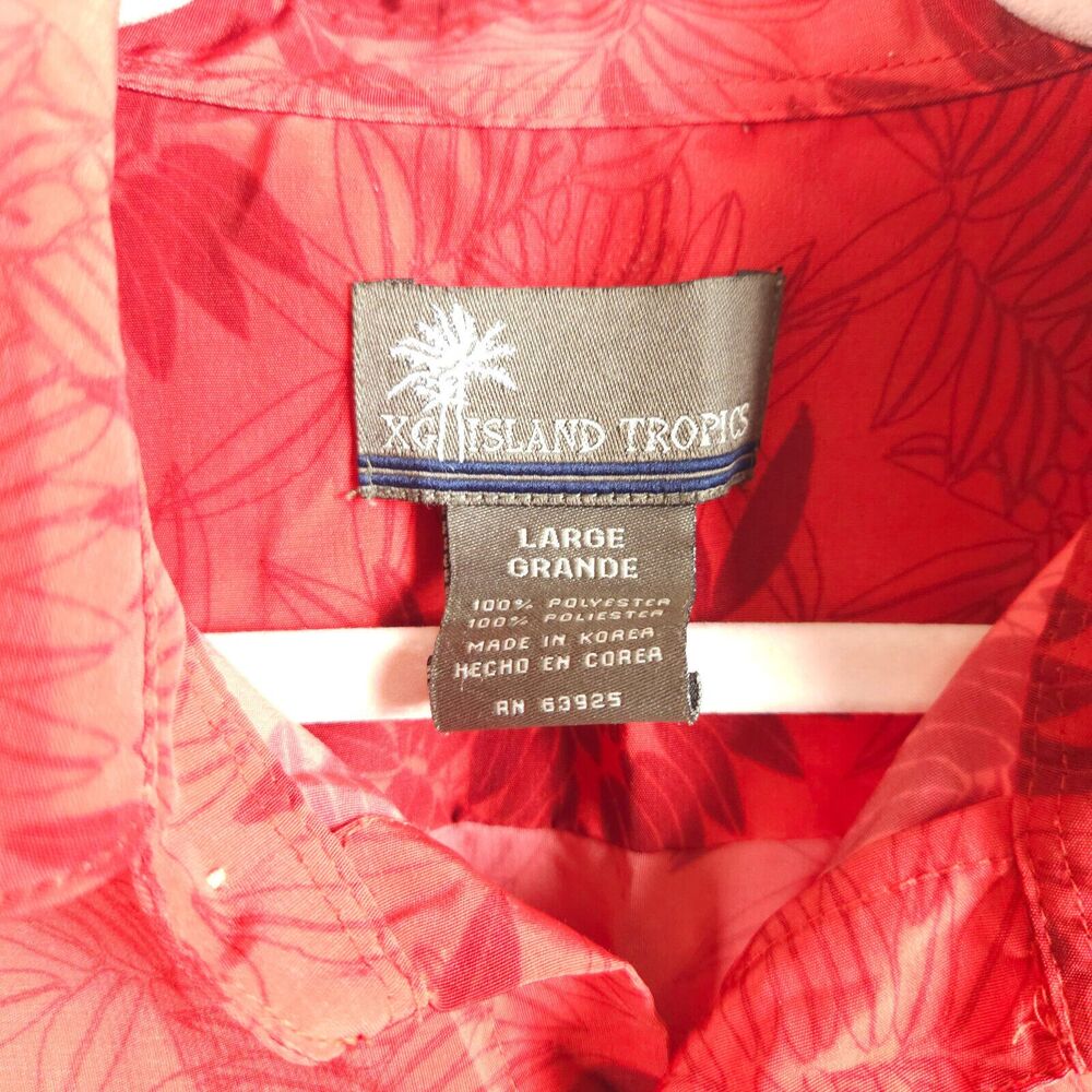 Island Tropics Red Floral Hawaiian Short Sleeve Button-Down Shirt‎ Men's L - Picture 2 of 7